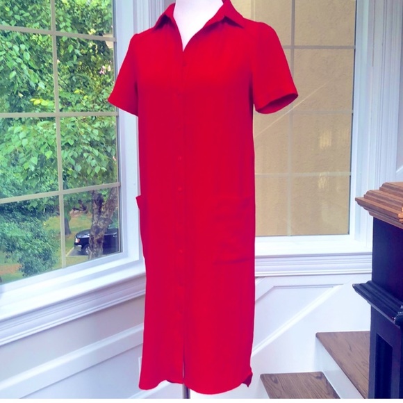 Racheal Parcell Red Short Sleeve Button Front Collared Everyday Shirt Dress S - Picture 4 of 16